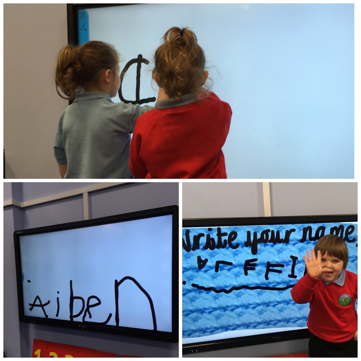 PentrerGraig's tweet photo. Practising names using the c-touch board in #pgprainbows this morning! Keep it up! ☺️#pgpict #pgplit https://t.co/rENj4JUdkQ