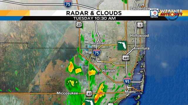 Showers and storms moving into parts of Miami and Broward as we await for a cold front headed our way. https://t.co/UafhQvsqKY
