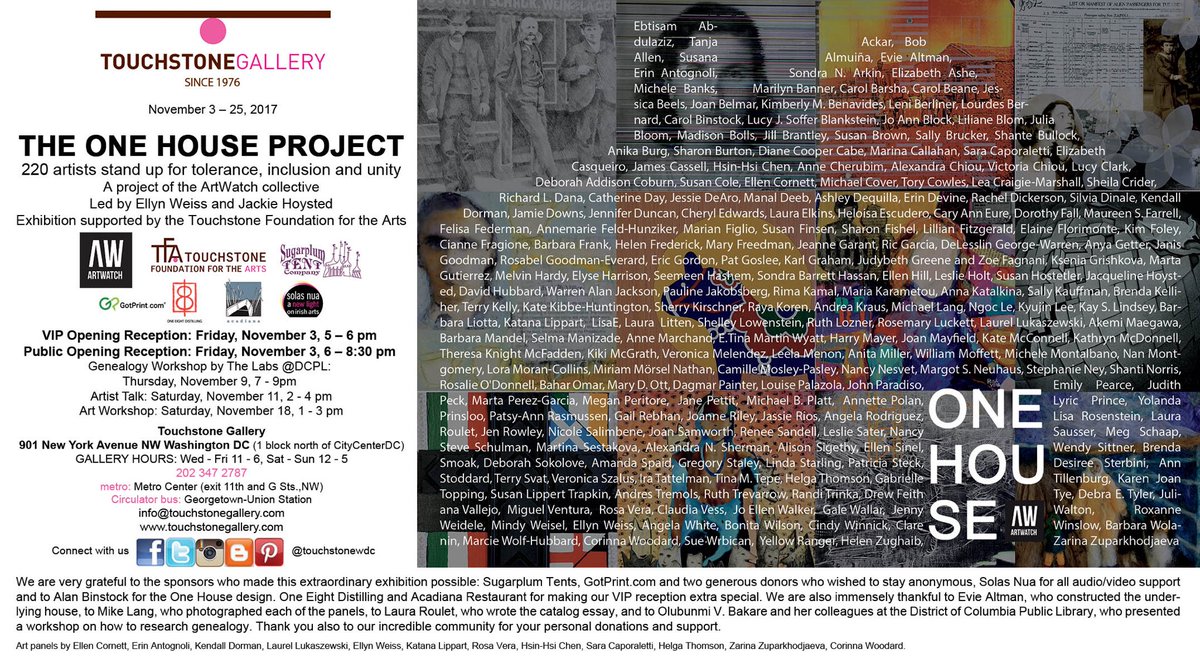 touchstonewdc's tweet image. #SAVEtheDATE #ONEHOUSE #PROJECT 220 #artists stand up for #tolerance, #inclusion &amp;amp; #unity
#ArtOpening #November 3, 6-8:30
#dcarts #arts #art