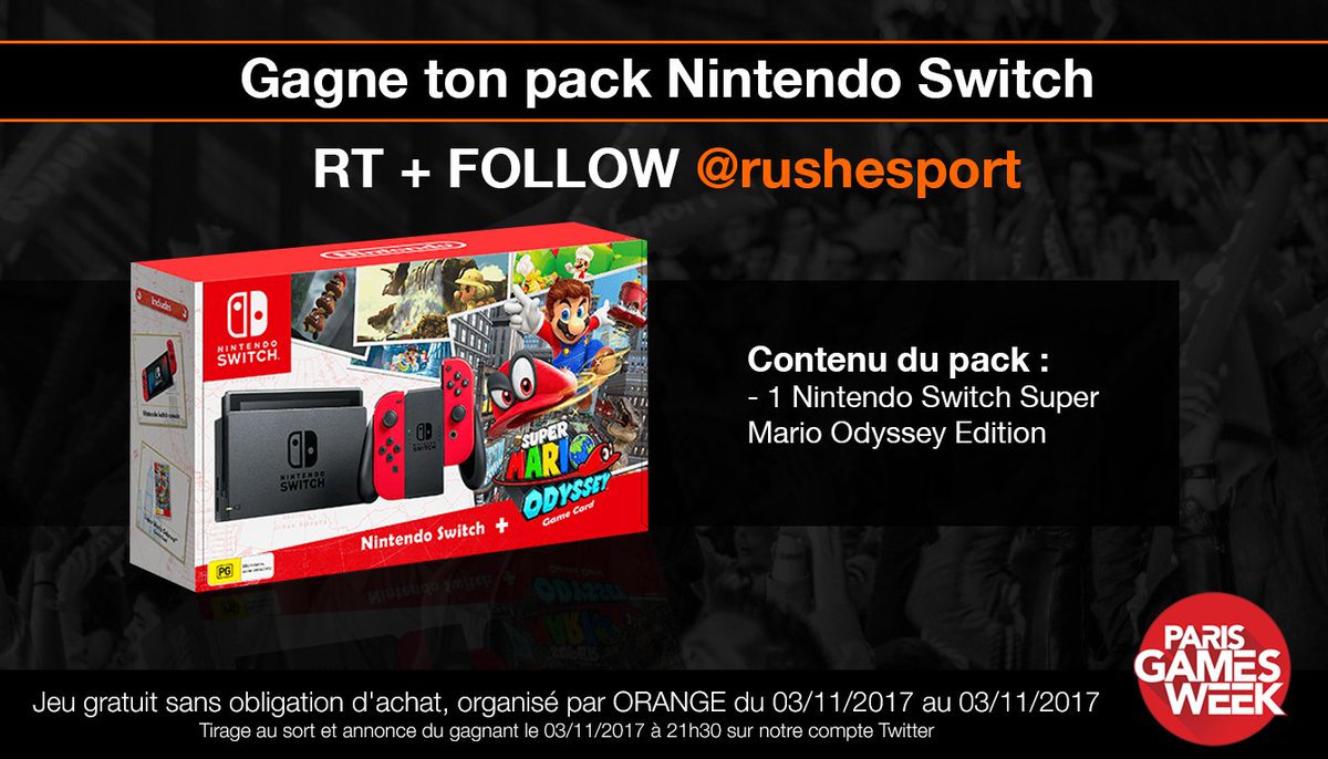 RushEsport's tweet photo. 💥 Concours #OrangePGW n°3 💥

👉 RT+FOLLOW @rushesport pour tenter de gagner une Nintendo Switch ! #PGW https://t.co/JfV6w7PfNH
