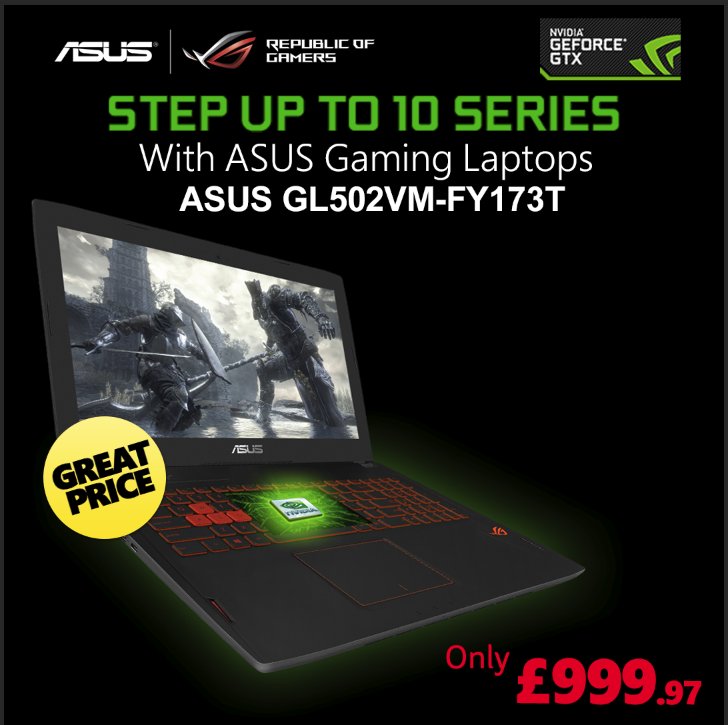 SaveOnLaptops's tweet photo. STEP UP TO 10 SERIES With ASUS GL502VM-FY173T Gaming Laptops! Buy it online now - https://t.co/wYdg10YBcW https://t.co/xgst8fGhGS