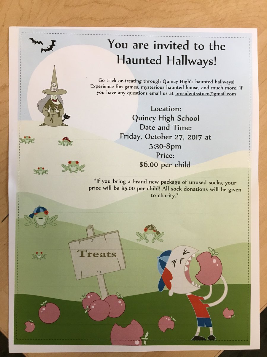 QHSstuco's tweet photo. You are invited to the Haunted Hallways! An extra day of trick or treating and fun activities for elementary aged kids! Hope to see you all! https://t.co/DivUTp18ec