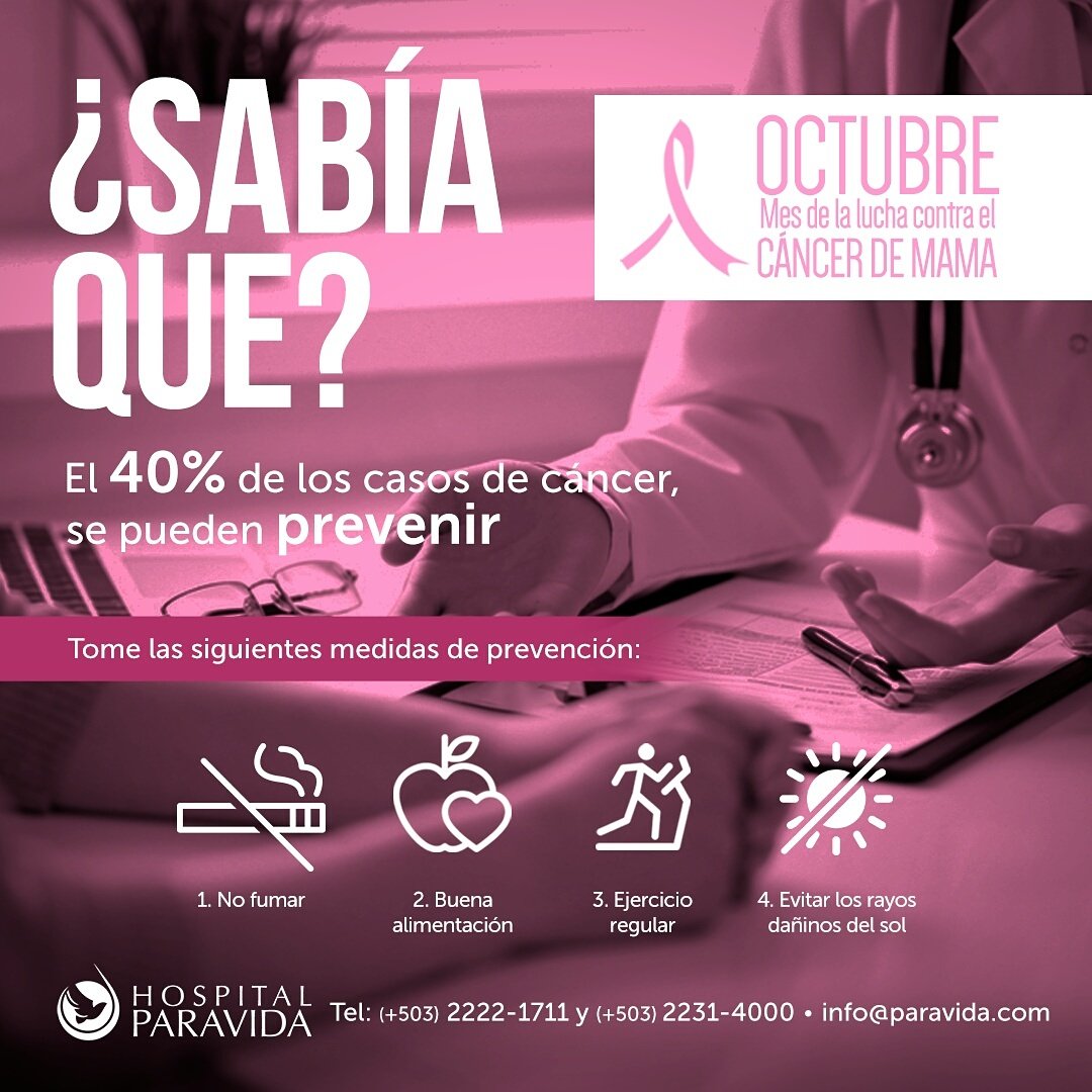 El cáncer de mama se puede prevenir. La combinación de una vida saludable puede reducir las posibilidades de padecer esta enfermedad.