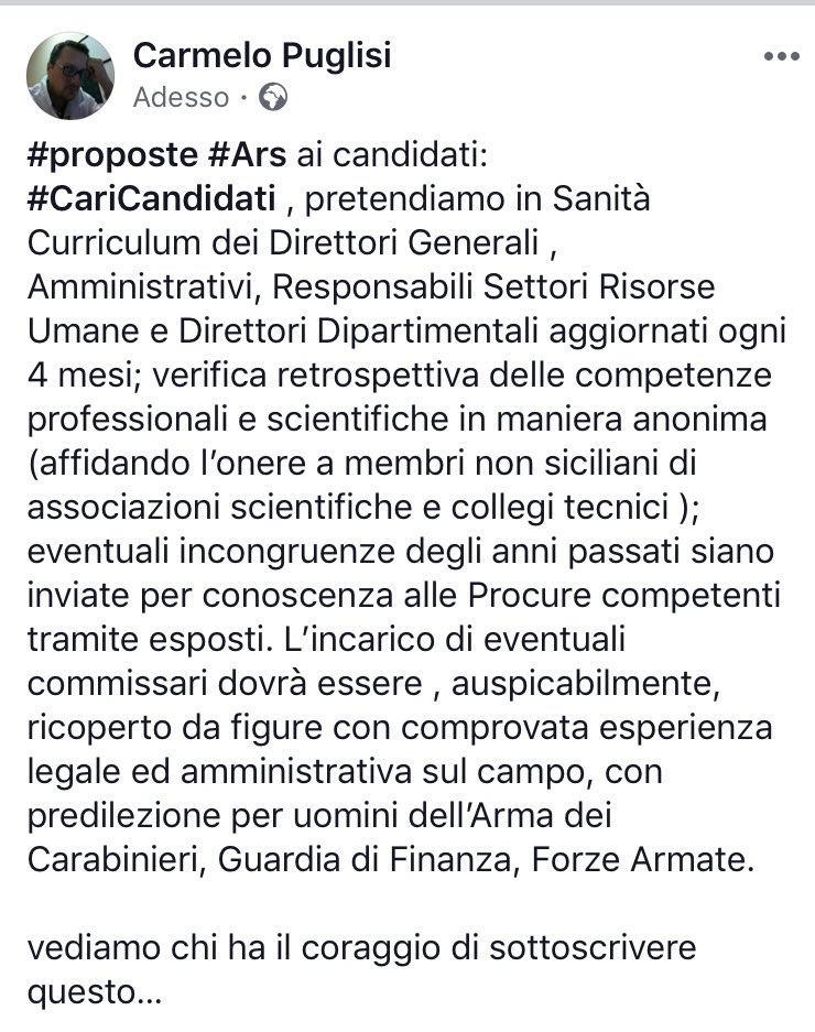 carmelopuglisi's tweet photo. Questa è difficile, vediamo chi ha coraggio per impegnarsi ! #CariCandidati #Ars #Sanità #Sicilia https://t.co/oMKi9qRhUN