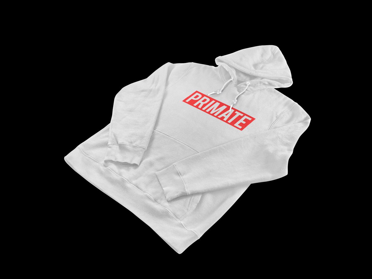 PrimateOriginal's tweet photo. Red on White Hoodie - Coming Soon #liveprimate https://t.co/tkWPAb8H4a