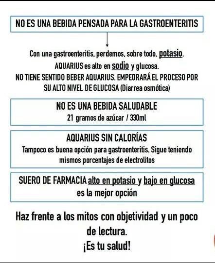 En gastroenteritis:
SI SUERO ALCALINO ✅
NO Aquarius ❌