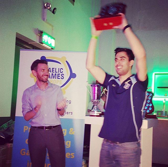 Our president and captain Sergio Corsini lift the #GAA Pan European Junior B #trophy ! What an amazing feeling! #lazioGAA - #gaelicfootball
