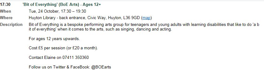 KnowsleyPlaces's tweet photo. Bit of Everything, Huyton Library, Civic Way, L36 9GD 5.30-7.30pm Bespoke performing arts group for young people with learning disabilities https://t.co/n3Jzcrpe9i