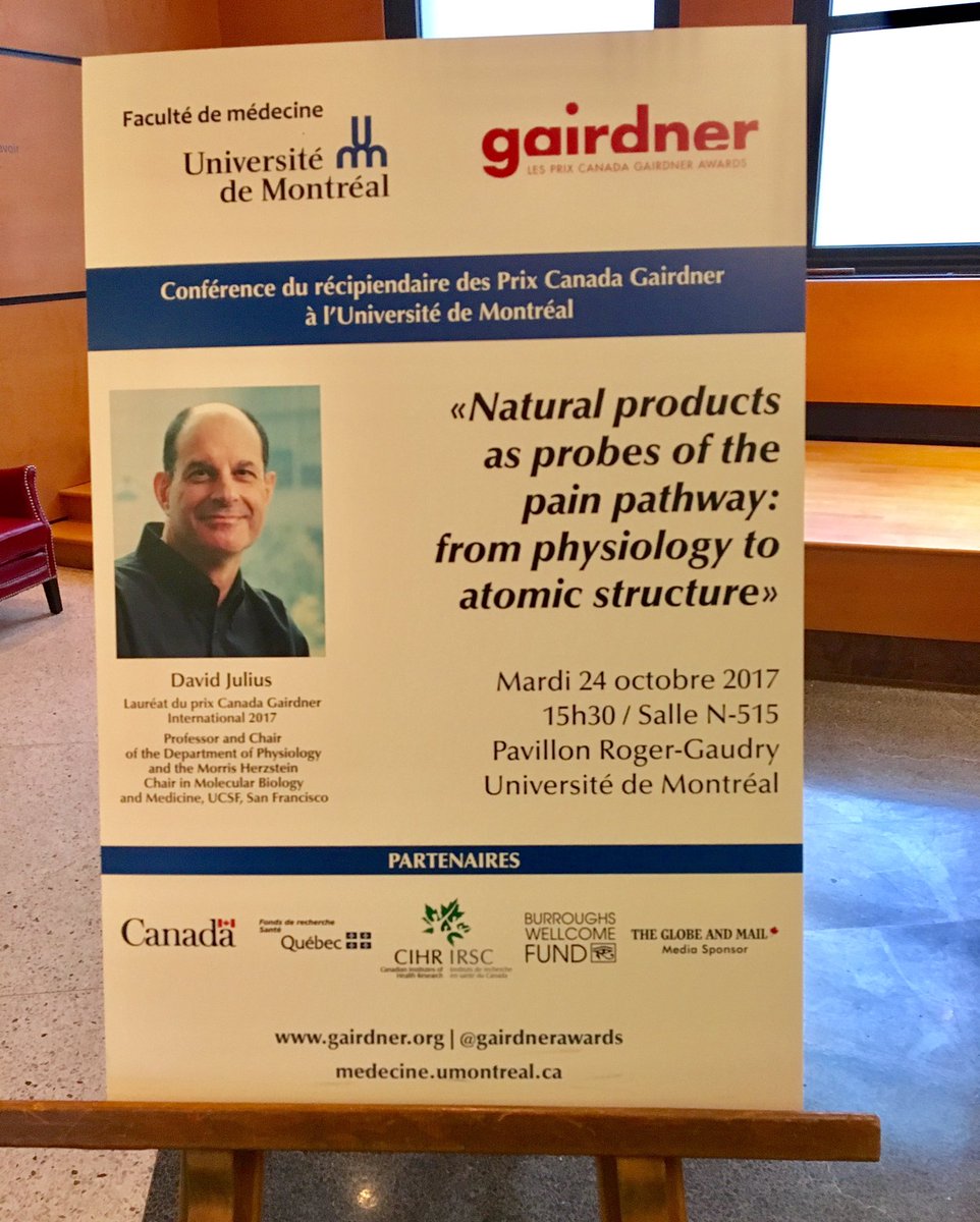 Gairdner Foundation (@gairdnerawards) on Twitter photo TODAY! <a href="/UMontreal/">Université de Montréal</a> hosts Dr. David Julius for a talk on #somatosensation. Join us! #gairdner2017 TODAY! <a href="/UMontreal/">Université de Montréal</a> hosts Dr. David Julius for a talk on #somatosensation. Join us! #gairdner2017