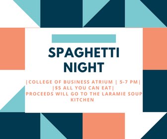 wyoama's tweet photo. TONIGHT: As a part of Marketing Week, we are having a spaghetti dinner to support the Laramie Soup Kitchen! #AMAMarketingWeek https://t.co/sYunuXOKkq