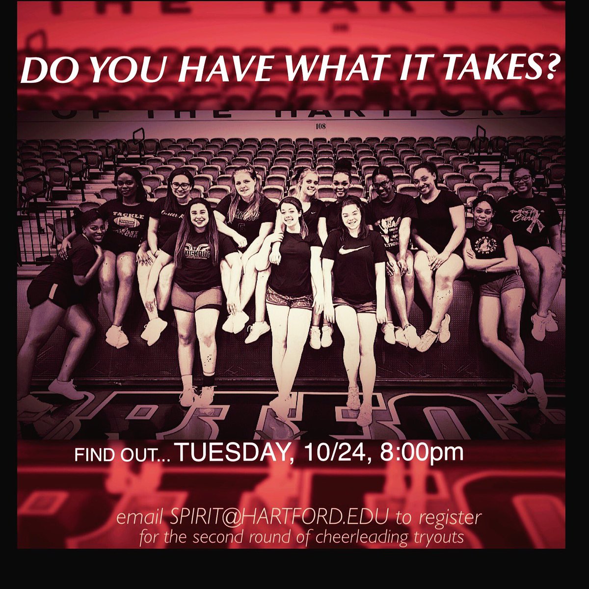 Tryouts are tonight! Email spirit@hartford.edu for more information.