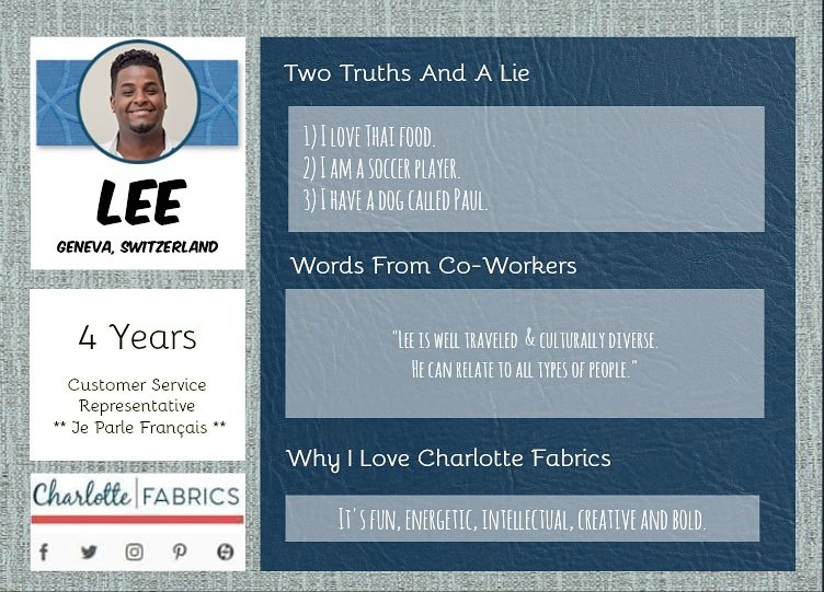 charfabrics's tweet photo. Get to know us: Lee. https://t.co/zsTdCfEK6H