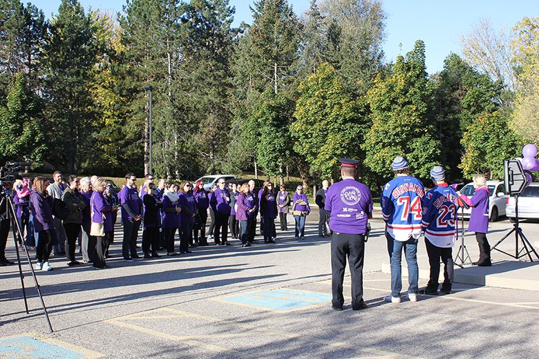 OHLRangers's tweet photo. October is Child Abuse Prevention Month. We're very proud to help draw and raise awareness for such a cause. #DressPurple #IBREAKthesilence https://t.co/EC4rW5BCgt