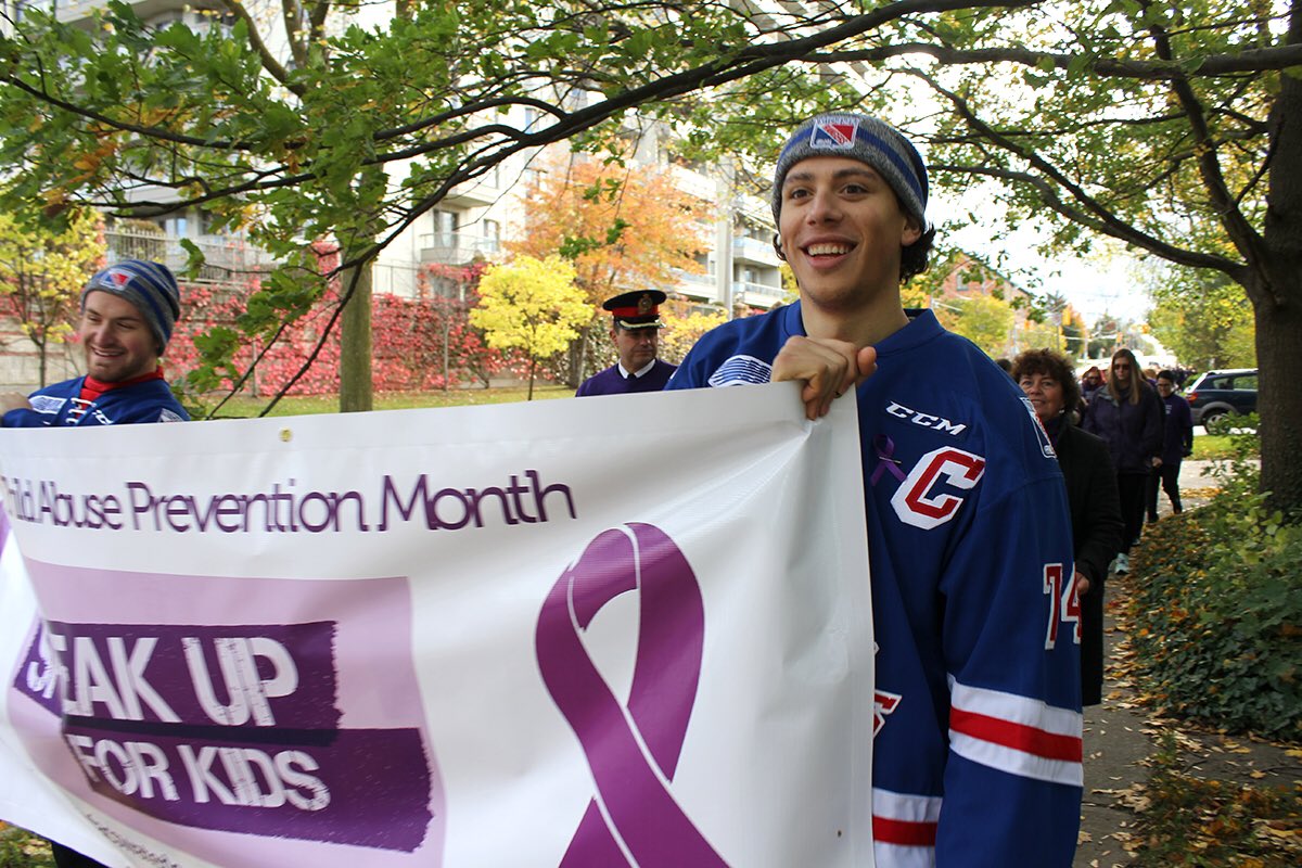 OHLRangers's tweet photo. October is Child Abuse Prevention Month. We're very proud to help draw and raise awareness for such a cause. #DressPurple #IBREAKthesilence https://t.co/EC4rW5BCgt