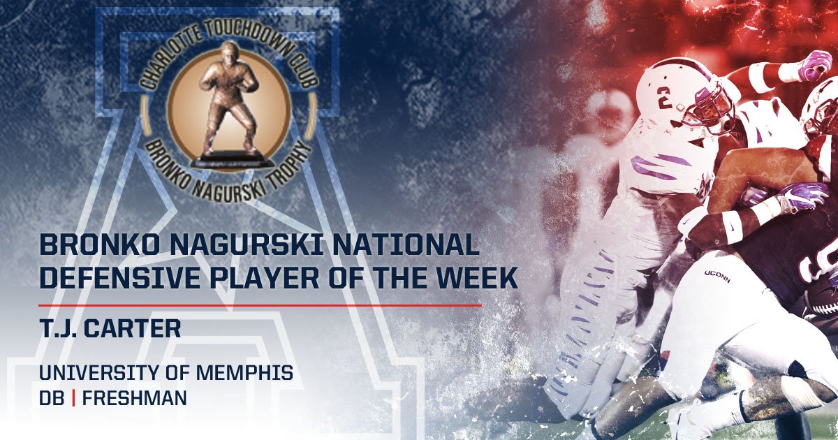 For the second week in a row, a <a href="/MemphisFB/">Memphis Football</a> player takes home <a href="/NagurskiTrophy/">Nagurski Trophy</a> National Defensive Player of the Week honors! 

#AmericanFB