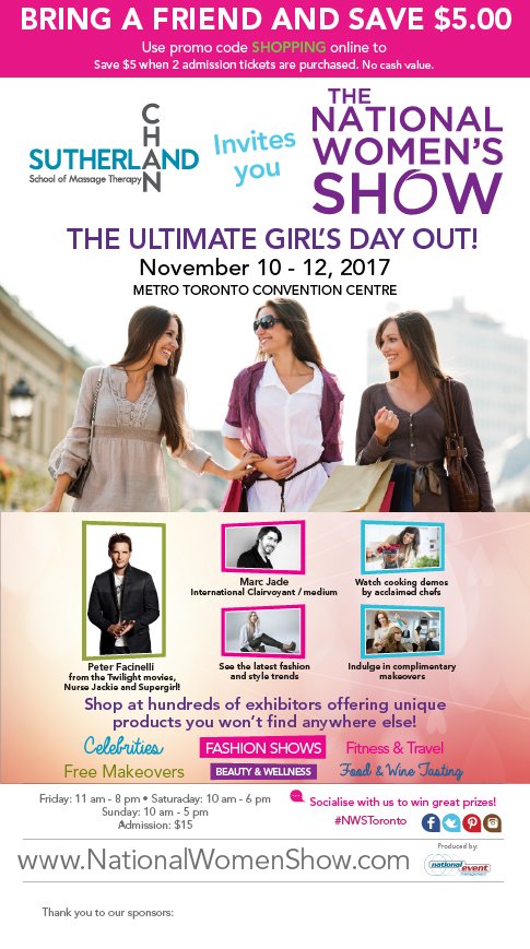 SutherlandChan's tweet photo. Save the Date! Use promocode SHOPPING when purchasing your tickets online and save $5.00 when you bring a friend!#NWSToronto #sutherlandchan https://t.co/5ct2vl0F1k