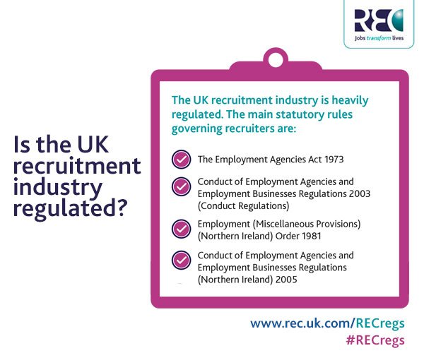 RECmembers's tweet photo. Is the recruitment industry regulated? Get the facts at https://t.co/Y8EKtuu8Fj #RECregs https://t.co/J745EcJAl4