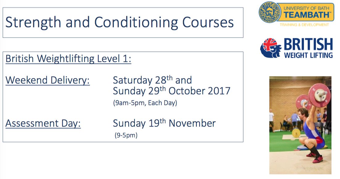 TeamBath's tweet photo. Train to be a #weightlifting coach with @TeamBathTD - places available for course starting this weekend 

https://t.co/snJkL2X5Sr https://t.co/3zCsmM5aTe
