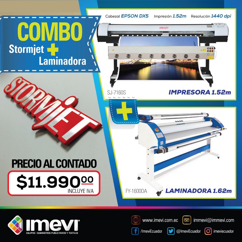 ImeviEcuador's tweet photo. COMBO #IMPRESORA #StormJet más #LAMINADORA #FEIYANG adquiere este #COMBO en $11.990,00 incluido IVA.  Precio al #contado en @ImeviEcuador https://t.co/dRhOsMyzlD