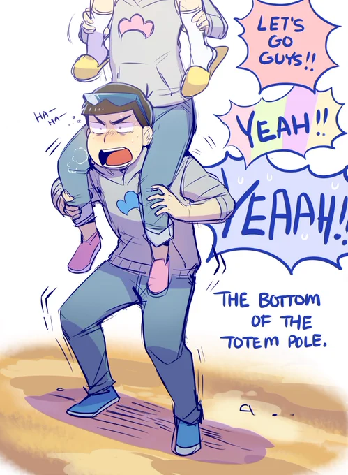 Someone on tumblr pointed this out ab ep 4  and I just had to doodle it.
BOTTOM OF THE TOTEM POLE, KARAMATSU SO POWERFUL!!! ??? 