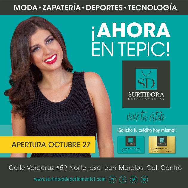 SurtidoraDep's tweet photo. Acompañamos a darle la bienvenida a la Nueva Tienda en @Tepic​ y #Vivetuestilo con la moda de @SurtidoraDep https://t.co/8hlSuCKjQc