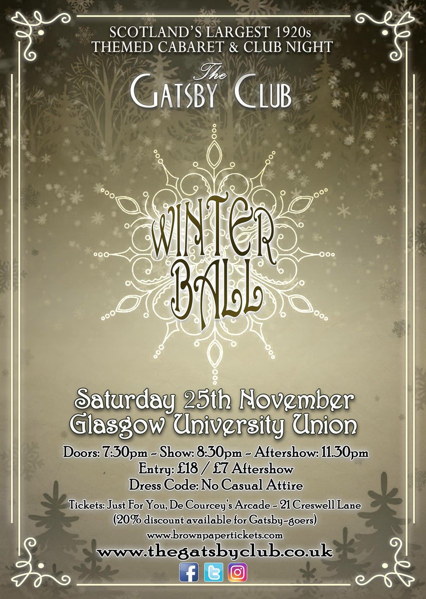 TheGatsbyClub's tweet photo. It's just over a month until we open our doors for The Gatsby Club 'Winter Ball'! Tickets are selling fast so make sure not to miss out! https://t.co/amNjI6Pxi8