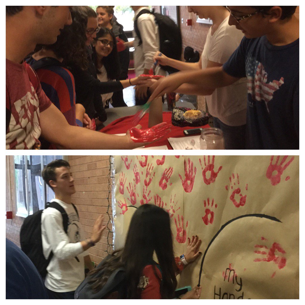 MTSheehanHS's tweet photo. Sheehan students take the pledge to keep their hands off drugs as part of the Red Ribbon Week campaign. #wpschools https://t.co/nCyJaiJ1Z4