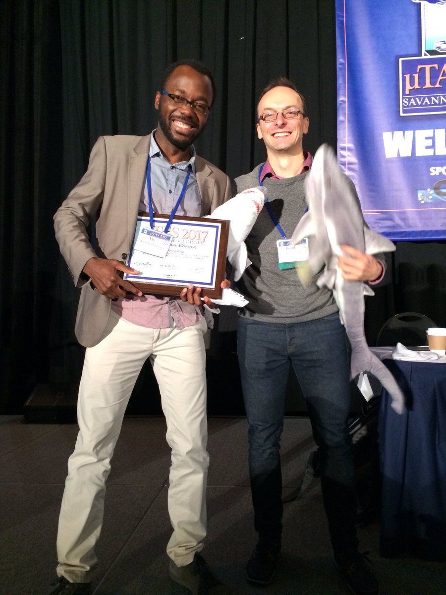 JunckerLab's tweet photo. Congratulations to Ayo for 1st place (tie) in the #utas2017 sharktank competition! Drinks on you tonight! ๐ @microtas2017 https://t.co/lV6YYEspgY