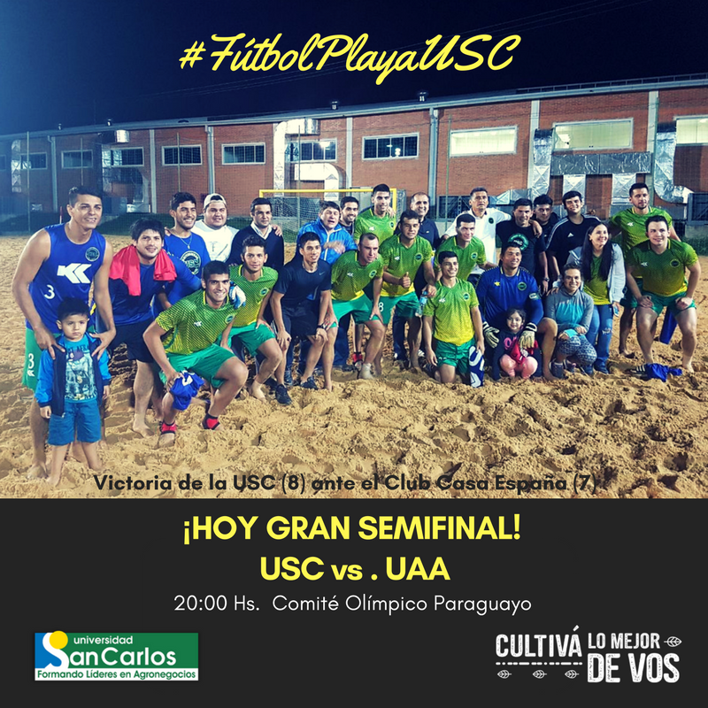 UniSanCarlospy's tweet photo. Acompañá al equipo de Fútbol Playa de la #USCpy en la semifinal del Torneo Metropolitano de la @APFOficial. #CultiváLoMejorDeVos. https://t.co/YQO6dRF02z