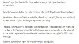 70. Germany ruled EVMs unconstitutional bc the average voter cannot see or understand their internal processes.  http://www.bradblog.com/?p=6961 