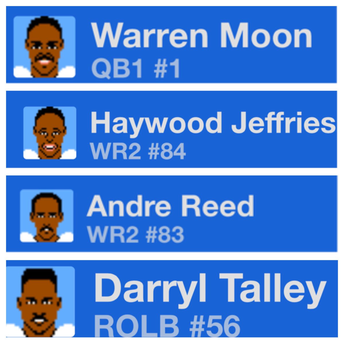RetroDFS's tweet image. Why do we love #TecmoTuesday 
#RetroDFS ? Because you can stack legends @WMoon1 with Haywood Jeffires and run it back with @Andre_Reed83 ! But beware of stud LB @DarrylTalley !

Houston Oilers vs @buffalobills 8pm tonight! Get in the game here: FantasyDegens.com