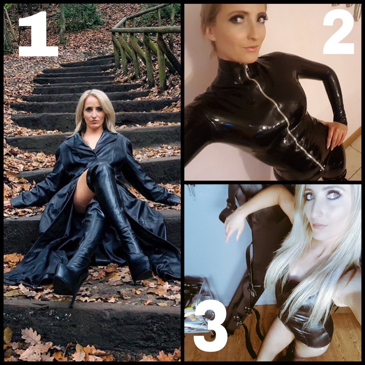dedicatedtoMCx's tweet photo. Please vote on your favourite @MissCourtneyM picture 

Let Mistress know which one you like best 😊

#femdom #goddess #beauty #latex #leather https://t.co/9AKMqjopa8