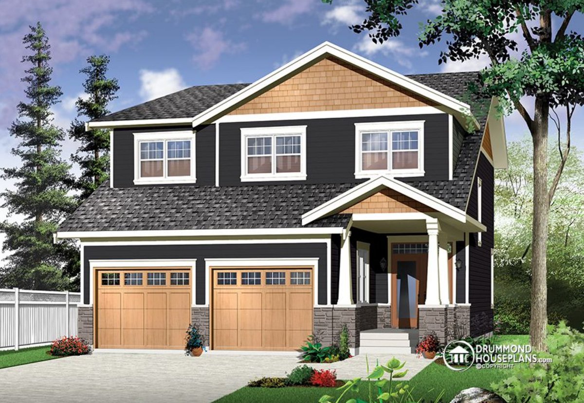 Craftsman 4 bedroom with double garage and home office (# 3889-V1)

drummondhouseplans.com/house-plan-det…