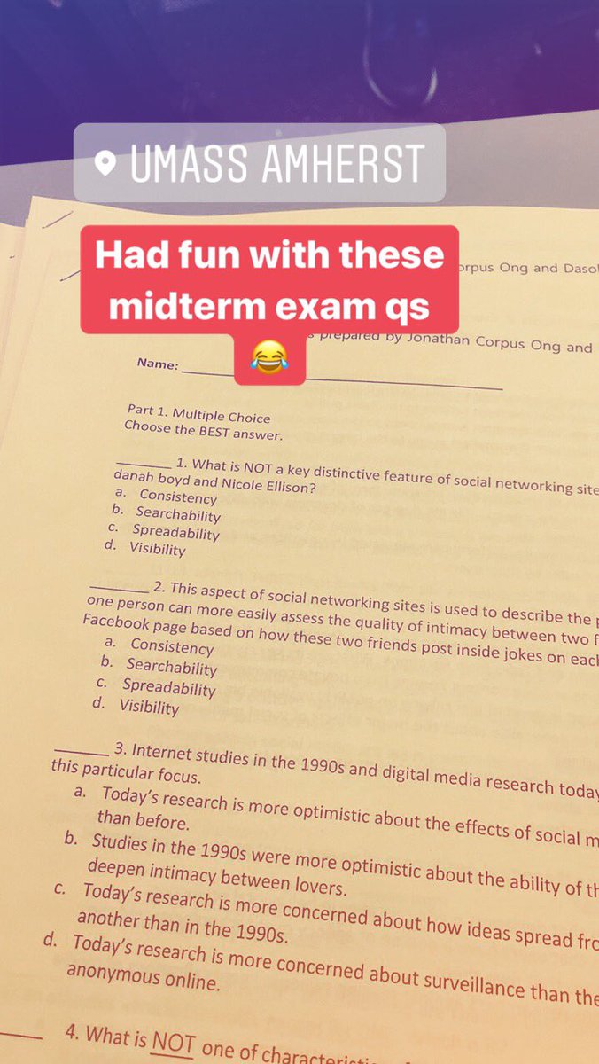 jonathan_c_ong's tweet image. Delicious fun coming up w multiple choice midterm exam on #polymedia #contextcollapse #socialmedia #ethnography 😈