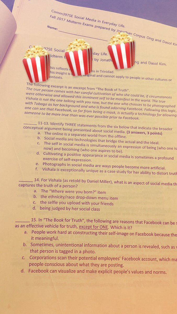 jonathan_c_ong's tweet image. Delicious fun coming up w multiple choice midterm exam on #polymedia #contextcollapse #socialmedia #ethnography 😈