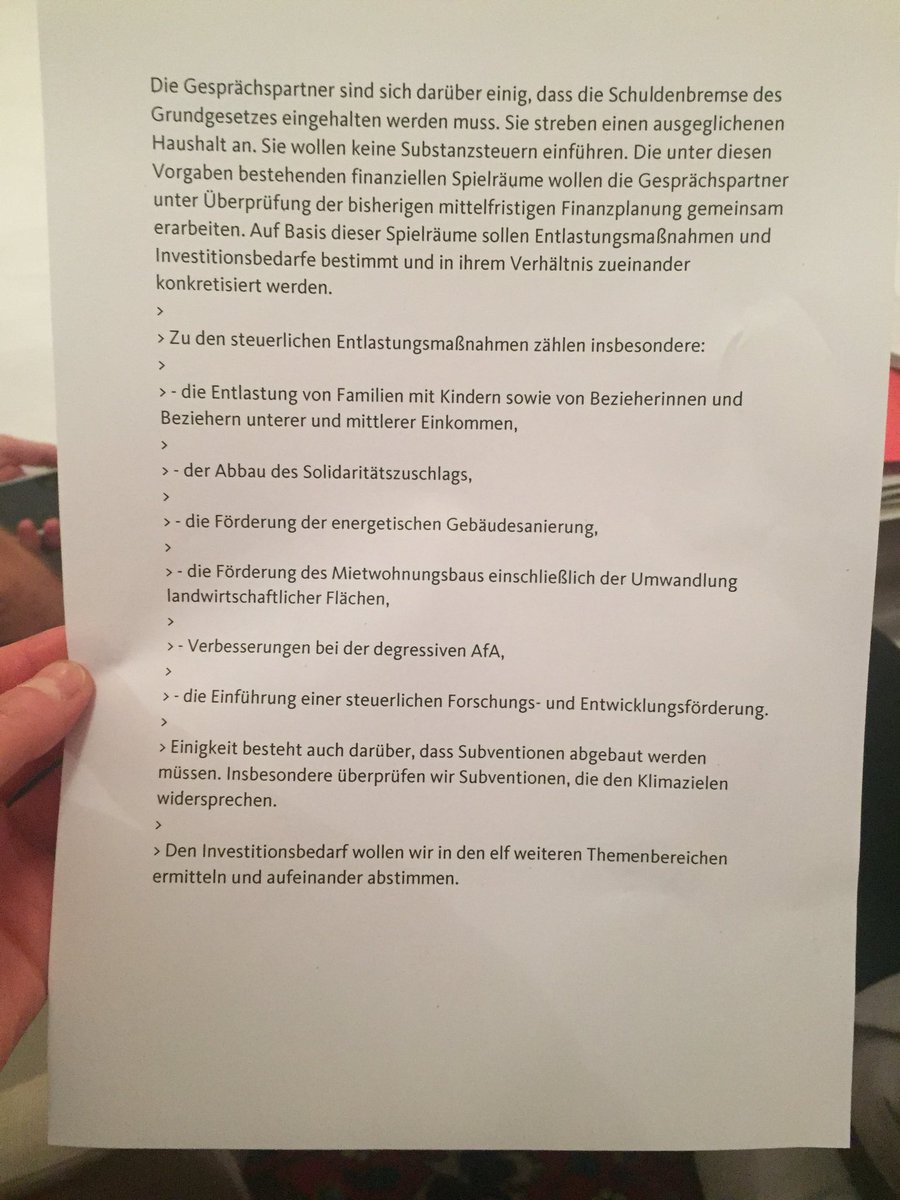 Entlastung von Familien mit Kindern, Abbau klimaschädlicher Subventionen, energetische Sanierung, nachhaltige Finanzen. Könnte Anfang sein.