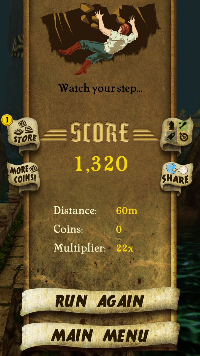 NatureGirlByDay's tweet photo. I got 1,320 points while escaping from demon monkeys. Beat that! https://t.co/5xT0ITYqeq #TempleRun https://t.co/gURYO4tfEo