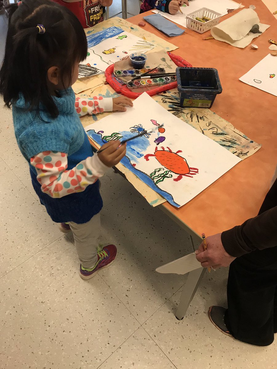 First grade working on their underwater sea paintings.