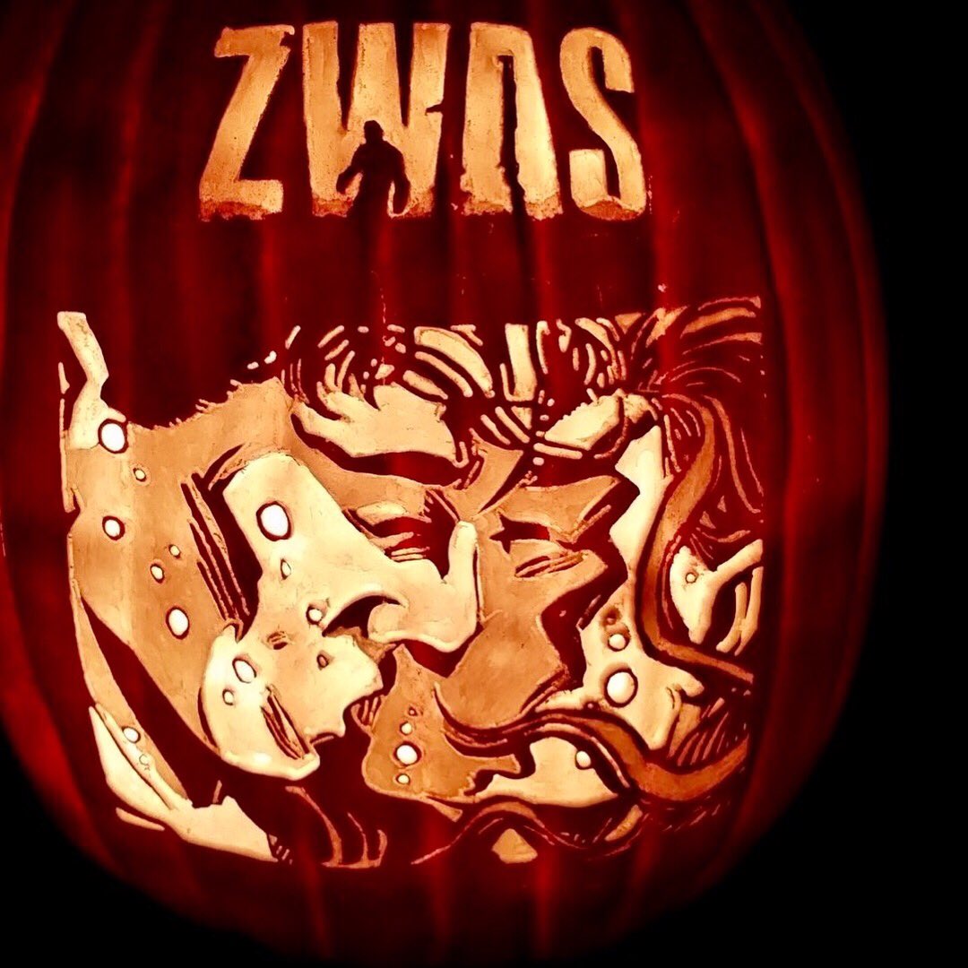 ZOMBIEWASHOTGUN's tweet photo. From the movie, to the comic and now to the pumpkin! carved by @thatpumpkindude Don't forget ZWAS #2 grab your copy https://t.co/TpgVYZFZ3o https://t.co/OY91axes7d