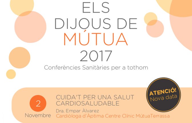 Mutua_Terrassa's tweet photo. La pròxima conferència de 'Dijous de Mútua' s'ajorna i se celebrarà el 2 de novembre https://t.co/jseC7zKh8D https://t.co/wvTVt7UAug