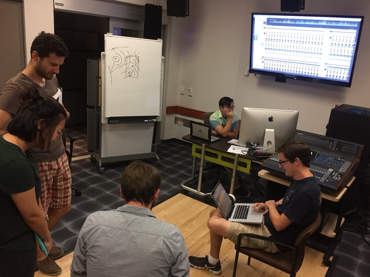 UCISound's tweet photo. MFA students mathing a Wavefield Synthesis experiment. https://t.co/AbB9oxv9iH