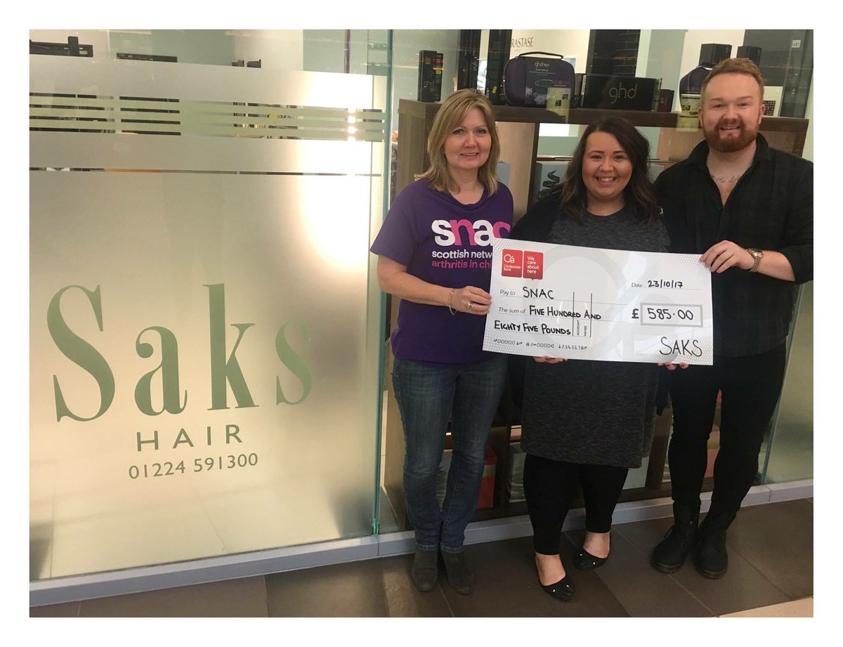 SaksAberdeen's tweet photo. Megan and Zander proudly presenting @SNAC_JIA with money we raised from our #bighairdo event last month!
#saksaberdeen #kidsgetarthritistoo https://t.co/GmJpUytclW