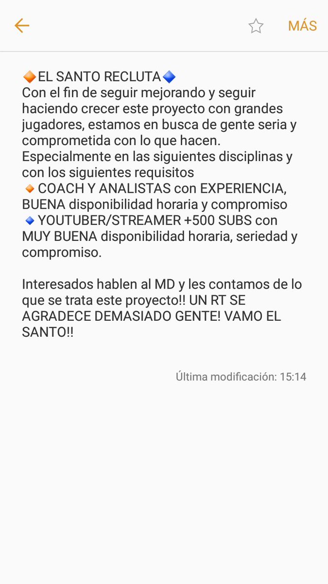 SquadSanto's tweet photo. UN RT SE AGRADECE MUCHISIMO! INTERESADOS HABLAR AL MD Y LES CONTAMOS EL PROYECTO DEL TEAM! https://t.co/e4oOATO957