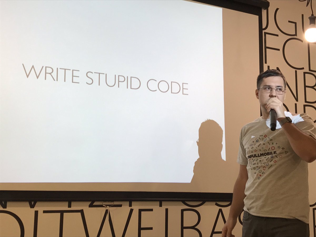 pocztarski's tweet photo. #mobilebiałystok talk by @srgtuszy from @infullmobile teaching us to write stupid code #mobilebialystok #hacklag #explorerhq #programming https://t.co/yOfpBARUdy