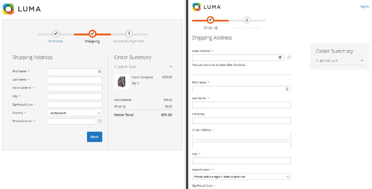 A direct comparison between #CleanCheckout and #Magento2 out of the box.