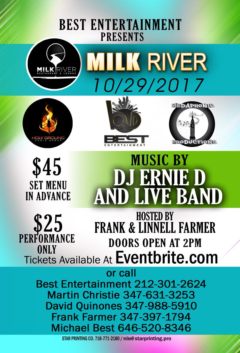 DaveQuinonesNYC's tweet photo. NYC 10/29 - All roads lead to @MilkRiverBK for this Gospel Brunch. Great food. 2-5pm Feat.  #DonnaPerry @JerrellGolden01 @eyoungtv &amp; more... https://t.co/1rYb5wVx3x