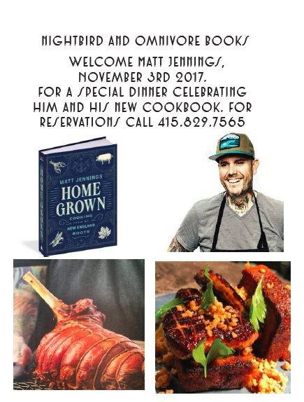 Homegrown Book Release Dinner with Chef Matt Jennings of Townsman in Boston, MA Friday, November 3, 2017 Reservations on Opentable