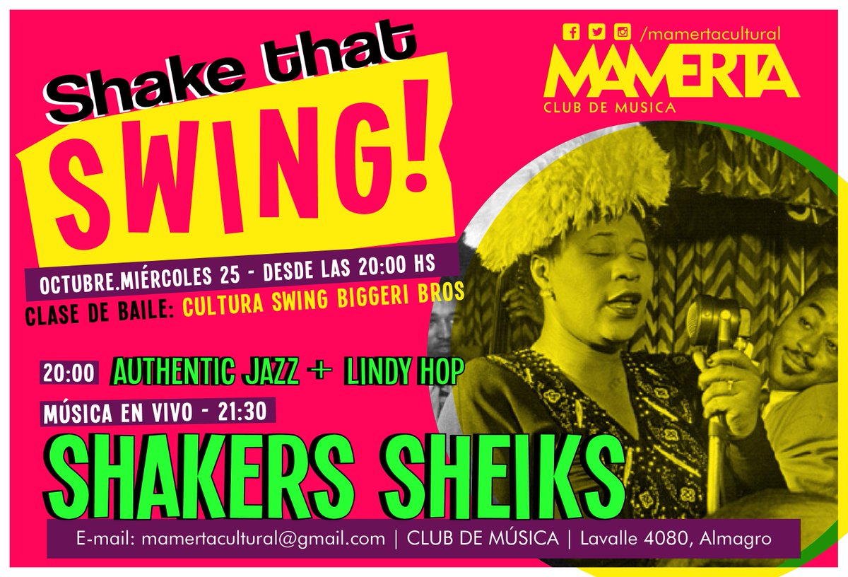 MamertaCultural's tweet photo. #Miércoles 25 de #ShakeThatSwing en #Mamerta a partir de las 20:00hs. Clase todos los niveles + música en vivo. https://t.co/EbsSOO8l8S