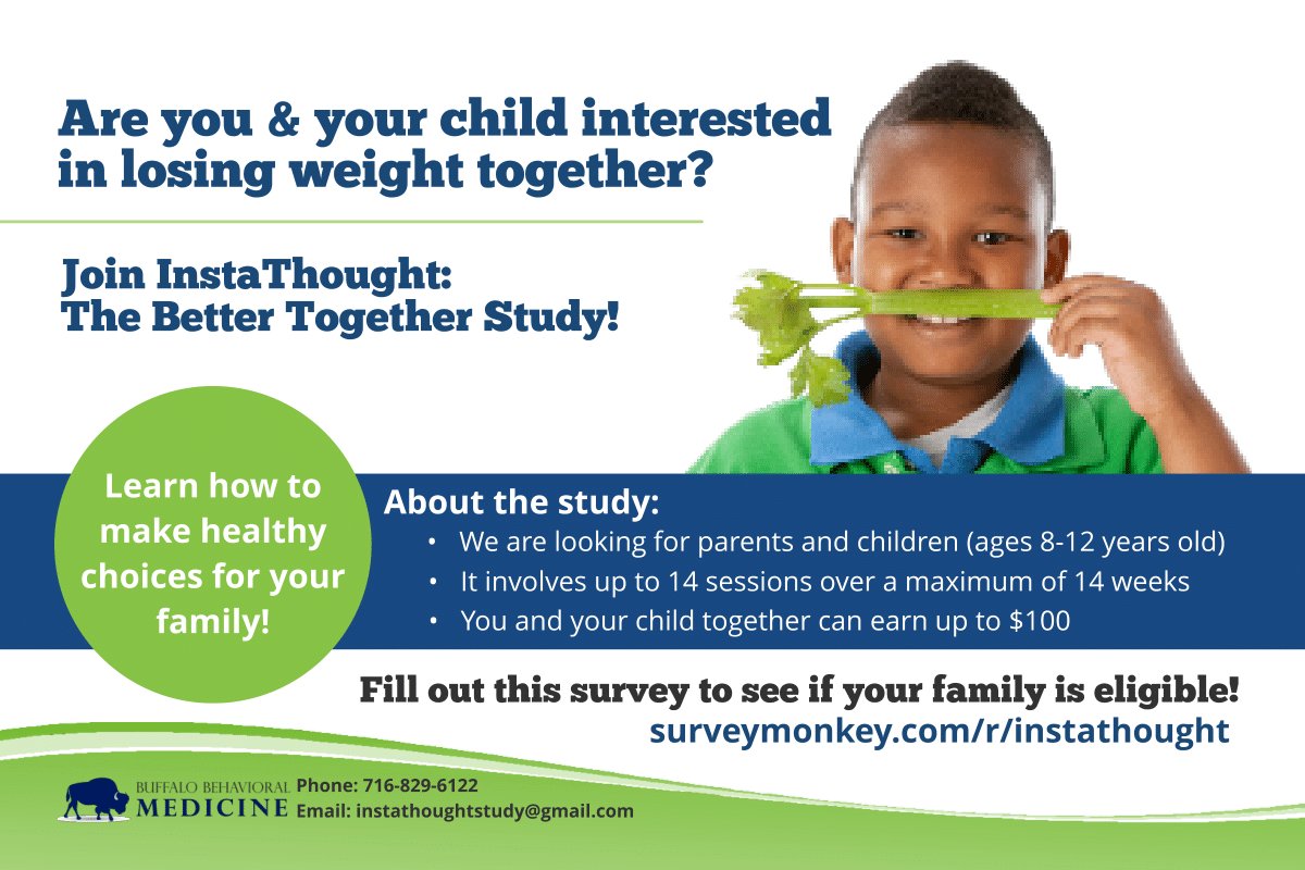 UB_DBM's tweet photo. Interested in weight loss for you and your child with a chance to earn up to $100? Info at 716-829-6122 or instathoughtstudy@gmail.com! https://t.co/GFCMQC25P0
