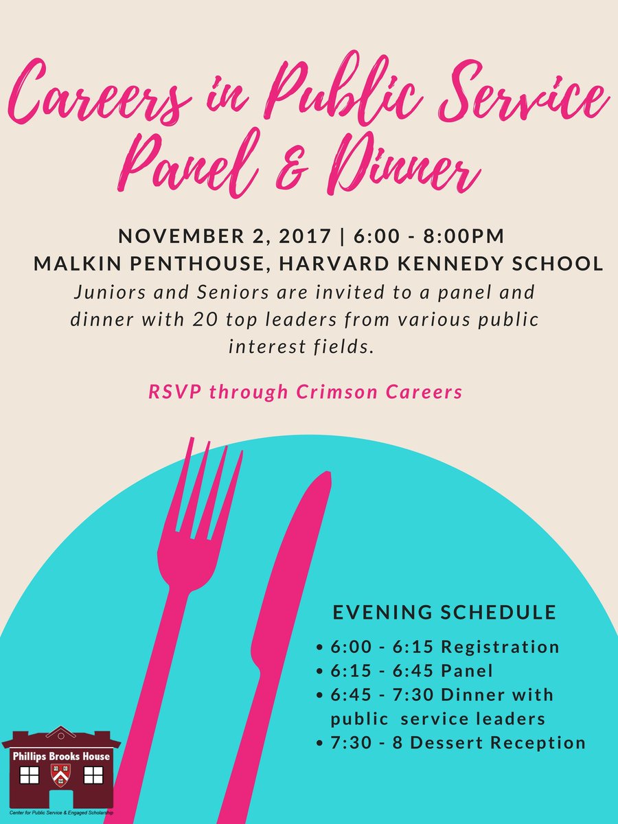 harvardcpic's tweet photo. Juniors and Seniors! Check out the Careers in Public Service Panel &amp; Dinner on Nov 2nd! Spots fill up quickly! RSVP through Crimson Careers! https://t.co/fxbyLxXrFj